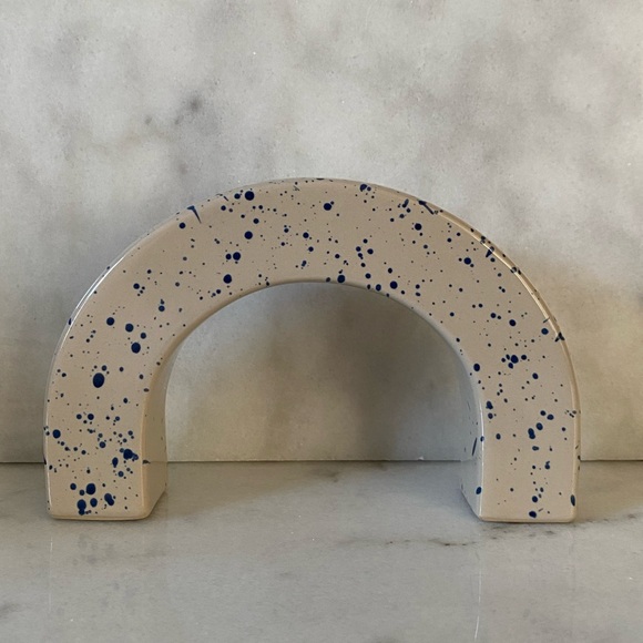 Modern Semi-Circle Speckled Blue Ceramic Accent Piece - Picture 2 of 6